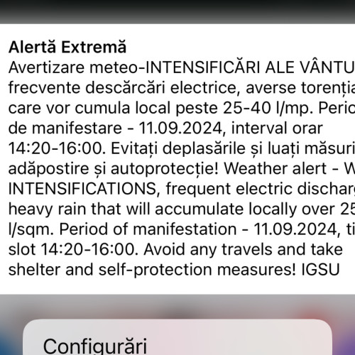 Alertă de vreme extremă în județul Ialomița