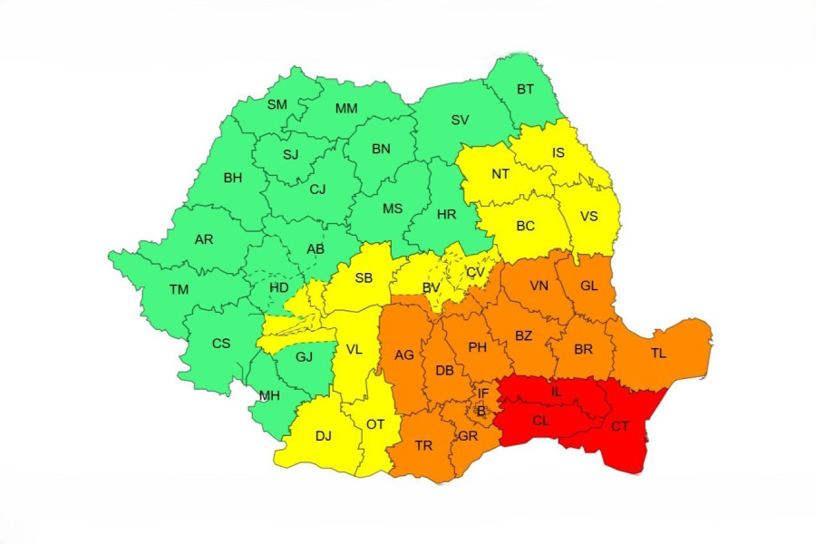 Ialomița, avertizări pentru două zile de vreme severă cu ploi și vânt puternic